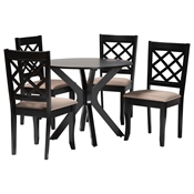 Baxton Studio Jana Modern Sand Fabric and Espresso Brown Wood 5-Piece Dining Set